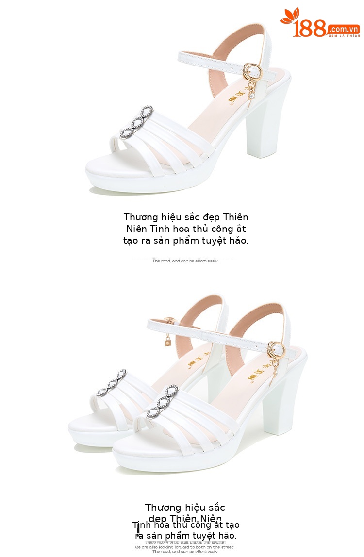 Sandal nữ gót trung bình mũi cá đế dày quai ngang hở mũi — Màu vàng kim 10CM, Đen 10CM, Trắng 10CM, Đen 8CM chi tiết 13