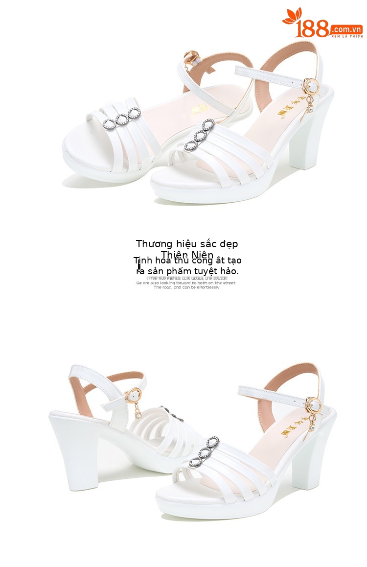 Sandal nữ gót trung bình mũi cá đế dày quai ngang hở mũi — Màu vàng kim 10CM, Đen 10CM, Trắng 10CM, Đen 8CM chi tiết 14