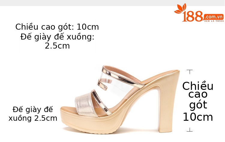 Dép sandal nữ xỏ ngón đế xuồng cao gót trong suốt thời trang mùa hè 2025, gót 10 cm — Đen (10CM), Vàng (10CM) chi tiết 5