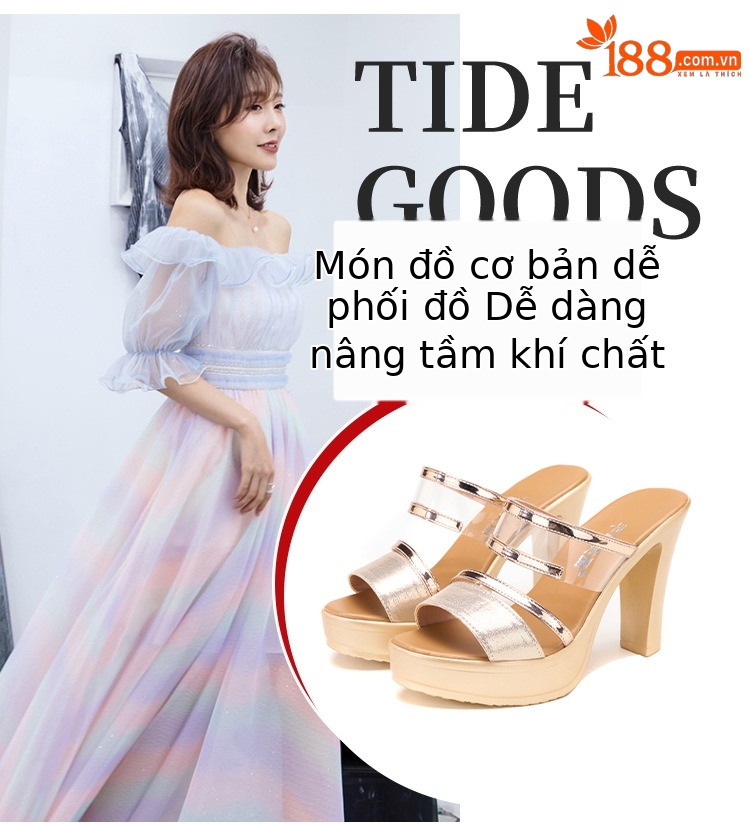 Dép sandal nữ xỏ ngón đế xuồng cao gót trong suốt thời trang mùa hè 2025, gót 10 cm — Đen (10CM), Vàng (10CM) chi tiết 6