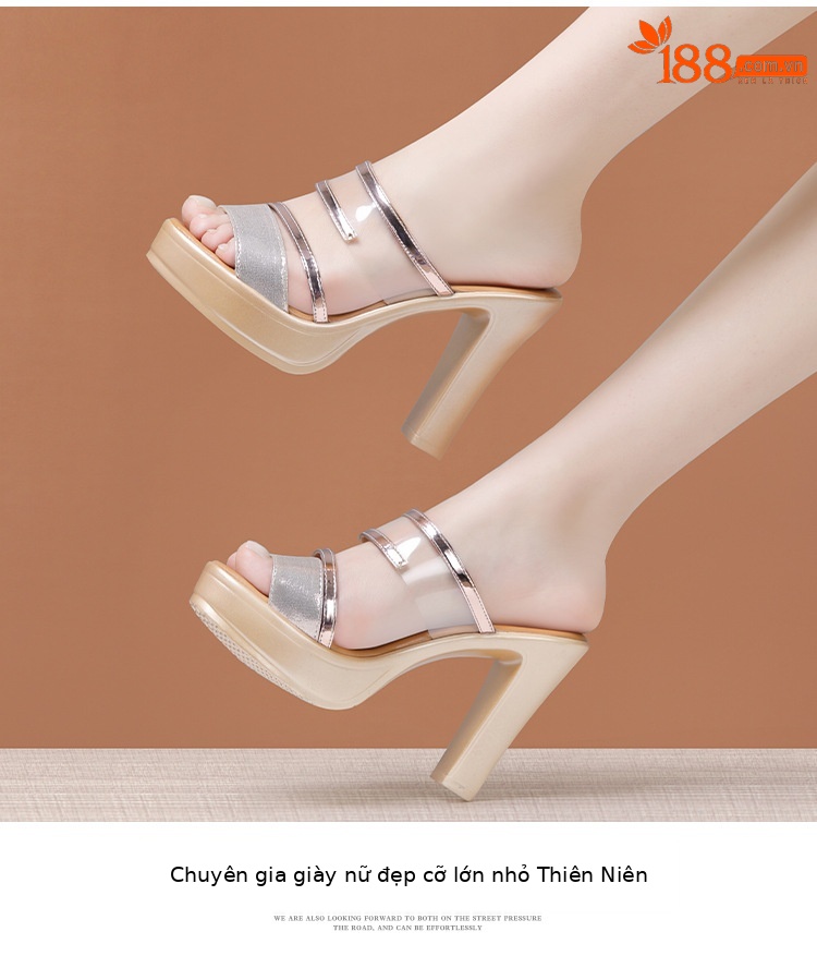 Dép sandal nữ xỏ ngón đế xuồng cao gót trong suốt thời trang mùa hè 2025, gót 10 cm — Đen (10CM), Vàng (10CM) chi tiết 11