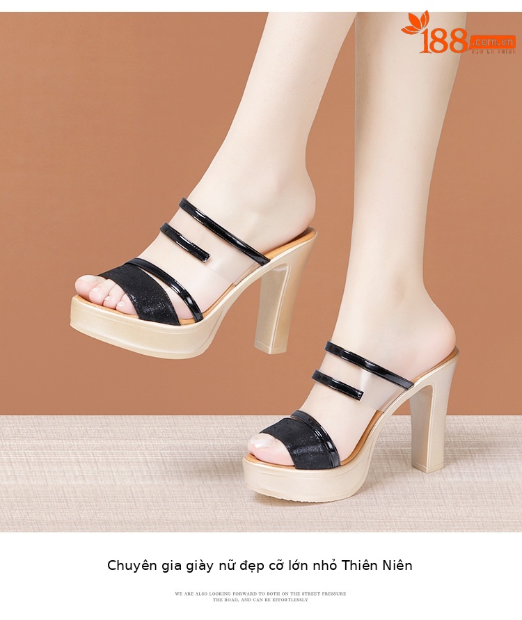 Dép sandal nữ xỏ ngón đế xuồng cao gót trong suốt thời trang mùa hè 2025, gót 10 cm — Đen (10CM), Vàng (10CM) chi tiết 12