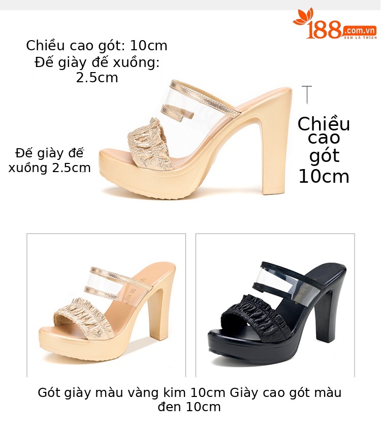 Dép nữ xỏ ngón đế xuồng cao gót gót thô thời trang mùa hè 2025, gót 8-10 cm — Màu đen 10cm, Vàng 10cm, Màu đen 8cm, Màu vàng 8cm chi tiết 5