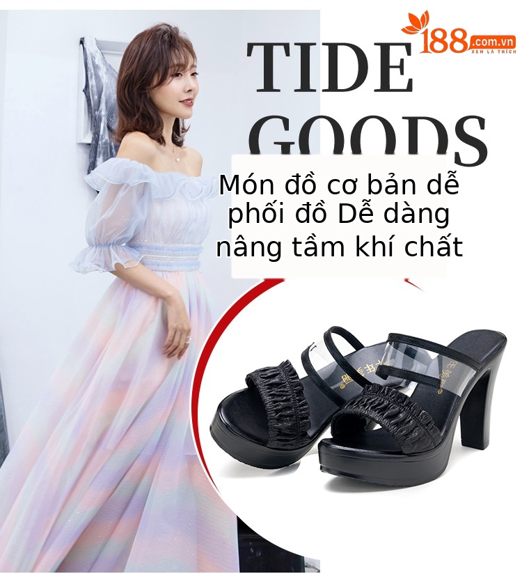 Dép nữ xỏ ngón đế xuồng cao gót gót thô thời trang mùa hè 2025, gót 8-10 cm — Màu đen 10cm, Vàng 10cm, Màu đen 8cm, Màu vàng 8cm chi tiết 6
