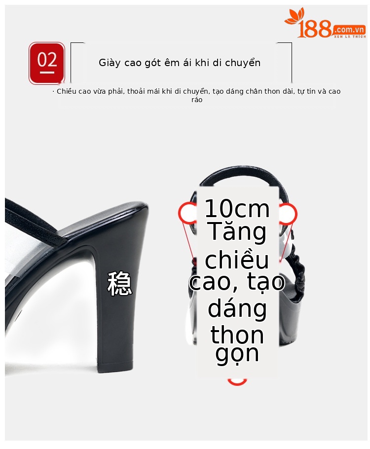 Dép nữ xỏ ngón đế xuồng cao gót gót thô thời trang mùa hè 2025, gót 8-10 cm — Màu đen 10cm, Vàng 10cm, Màu đen 8cm, Màu vàng 8cm chi tiết 8