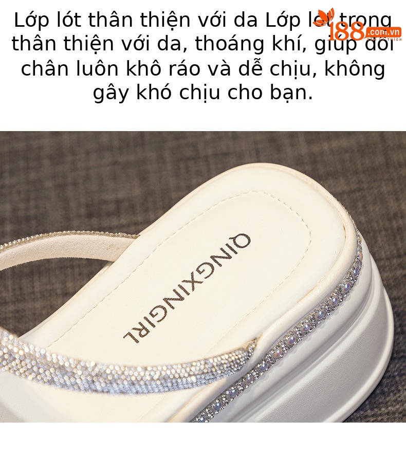 Dép nữ đế dày quai chéo đính đá phong cách tiên nữ mùa hè 2026 — M2371 màu đen, M2371 màu bạc, M2371 màu be chi tiết 9