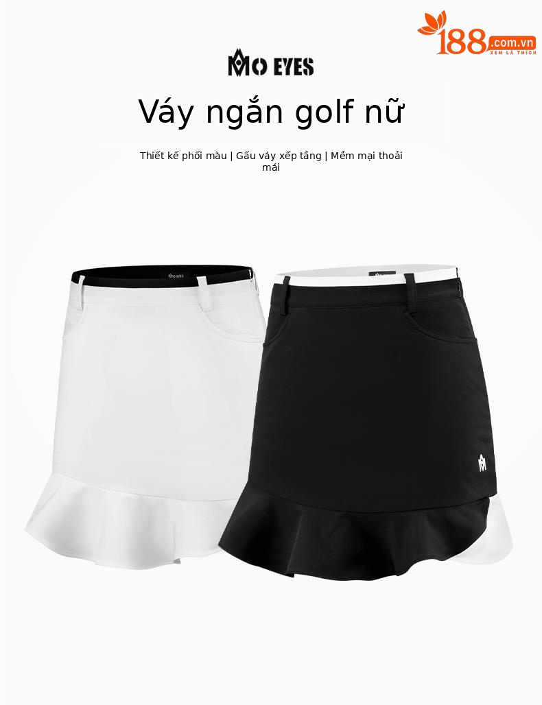 Váy chơi golf Moyes ngắn phối màu bèo nhún ôm hông đuôi cá — M23QZ002-Váy ngắn màu trắng, M23QZ002-Váy ngắn màu đen chi tiết 2
