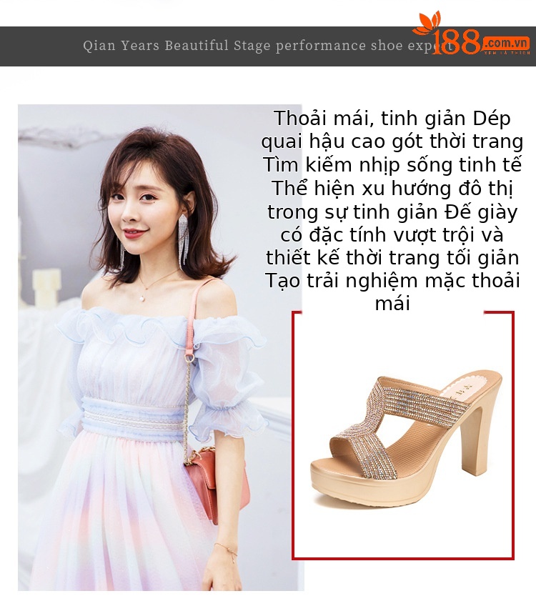 Dép cao gót đế xuồng mũi hở đính đá nữ gót 10 cm — Đen 10CM, Màu vàng kim 10CM chi tiết 2