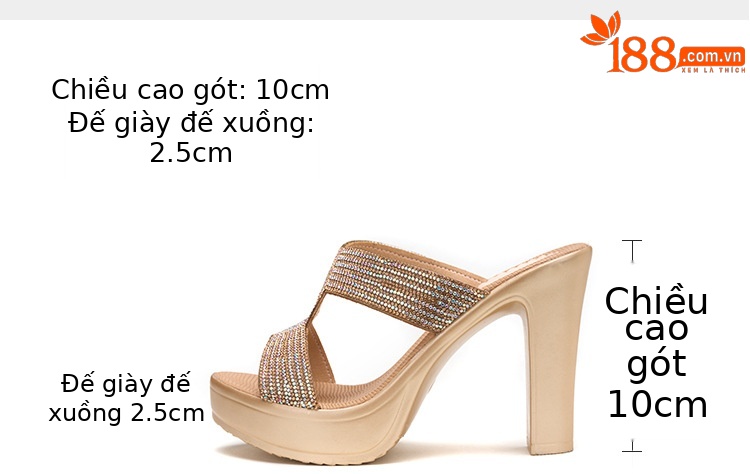 Dép cao gót đế xuồng mũi hở đính đá nữ gót 10 cm — Đen 10CM, Màu vàng kim 10CM chi tiết 5