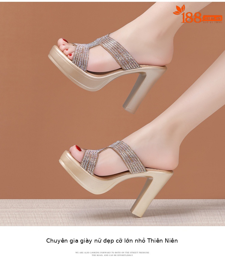 Dép cao gót đế xuồng mũi hở đính đá nữ gót 10 cm — Đen 10CM, Màu vàng kim 10CM chi tiết 11