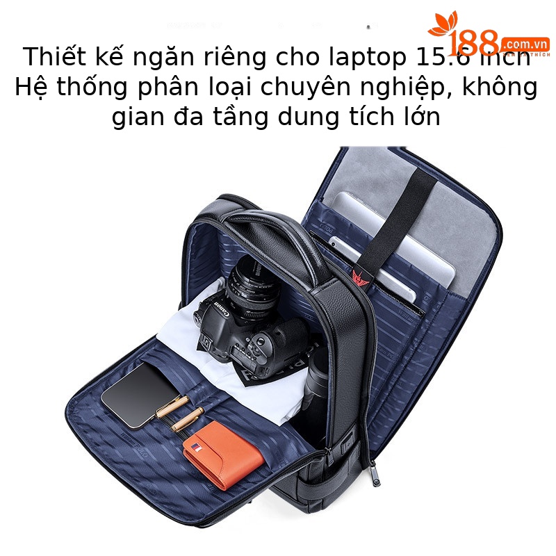 Ba lô da bò Emperor Paul dành cho nam, chứa laptop 15.6 inch, phong cách công sở thường ngày — Màu đen