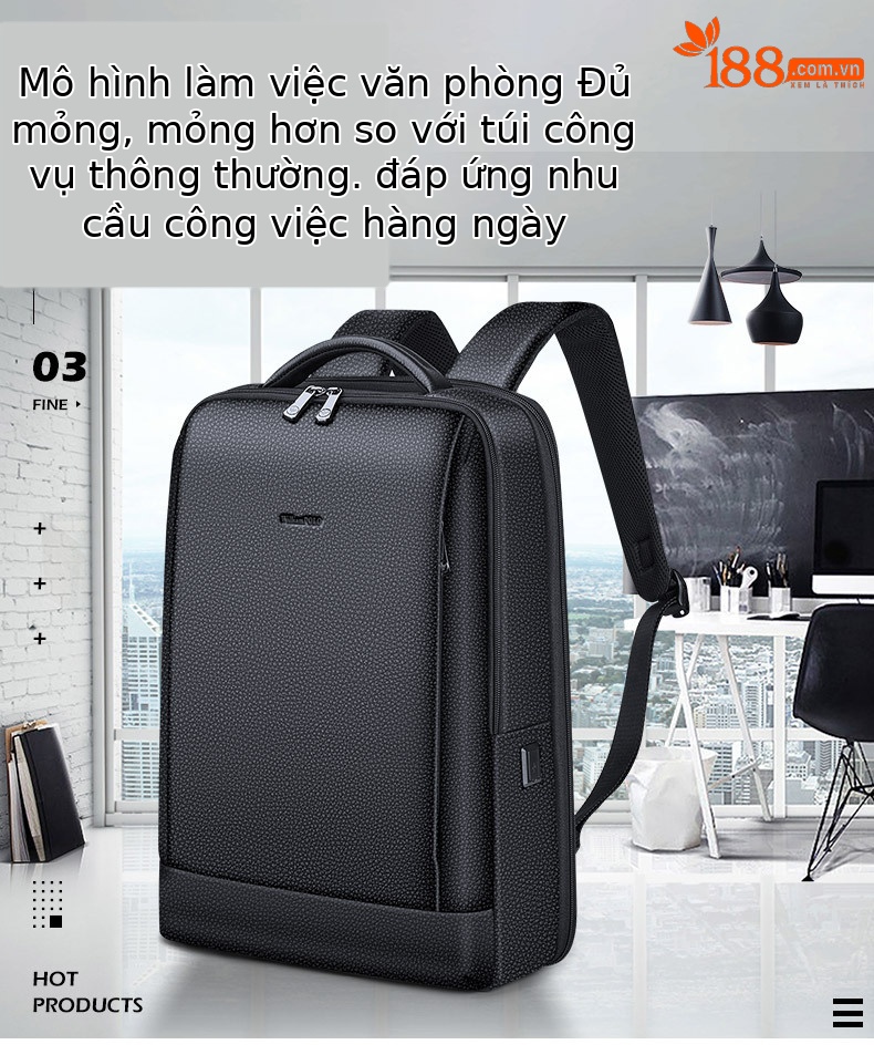 Ba lô da bò Emperor Paul dành cho nam, chứa laptop 15.6 inch, phong cách công sở thường ngày — Màu đen chi tiết 1