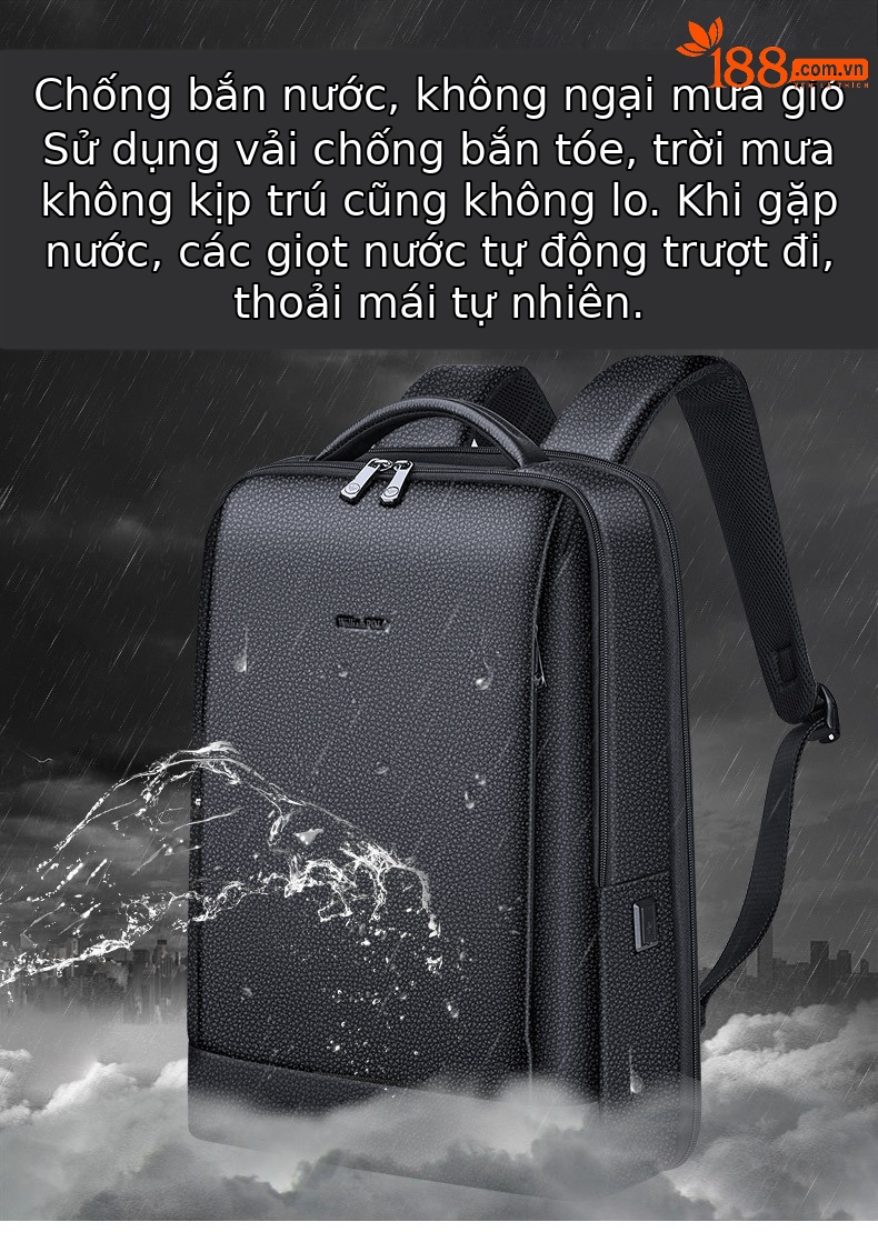Ba lô da bò Emperor Paul dành cho nam, chứa laptop 15.6 inch, phong cách công sở thường ngày — Màu đen chi tiết 8