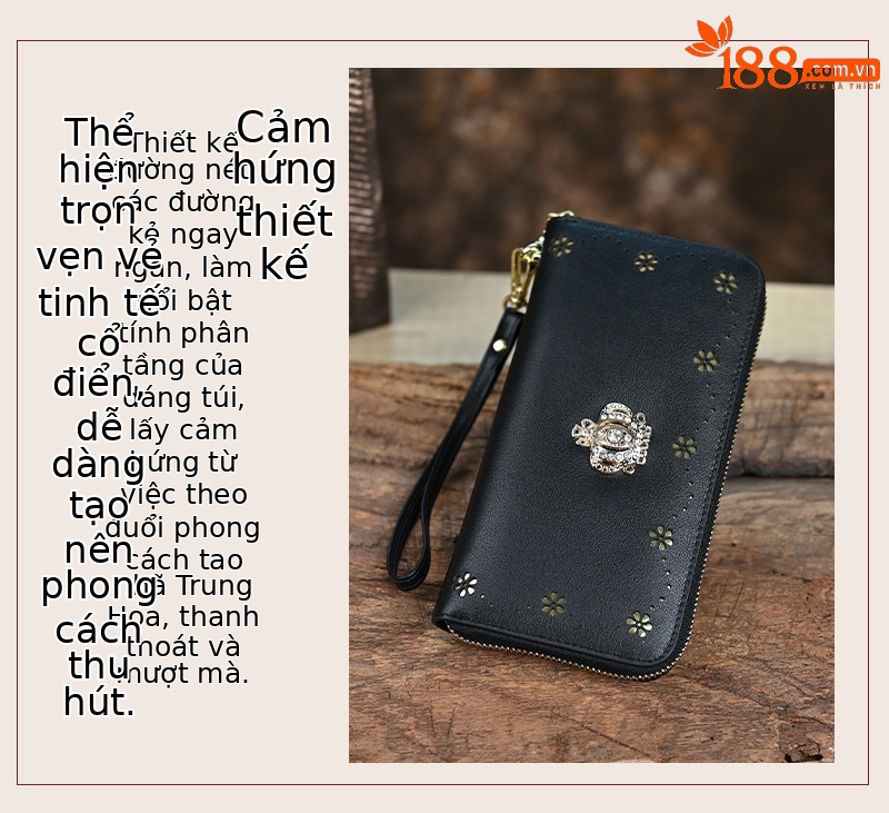 Ví cầm tay nữ da thật thủ công cao cấp, phong cách Trung Quốc, nhẹ nhàng, kích thước 20×2.5×10 cm — Màu vàng chi tiết 3