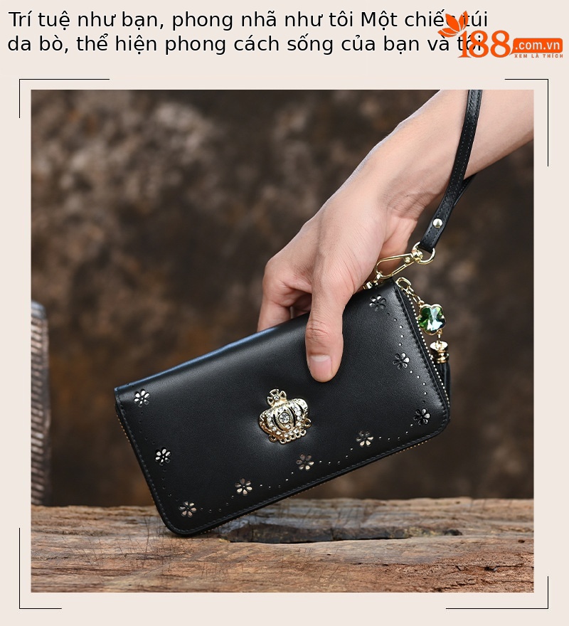 Ví cầm tay nữ da thật thủ công cao cấp, phong cách Trung Quốc, nhẹ nhàng, kích thước 20×2.5×10 cm — Màu vàng chi tiết 6