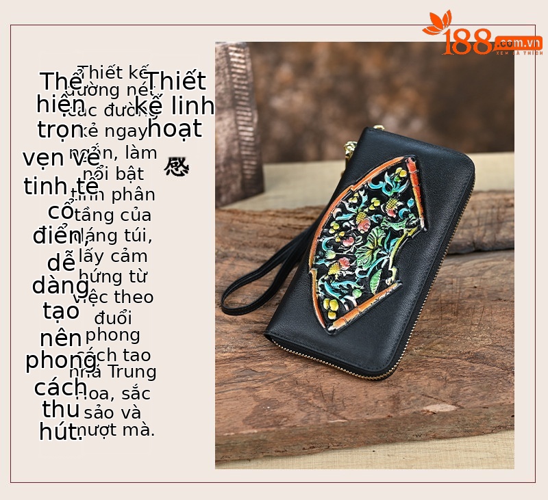 Ví cầm tay nữ da thật dáng dài dập nổi nhiều ngăn thẻ — Màu vàng chi tiết 3