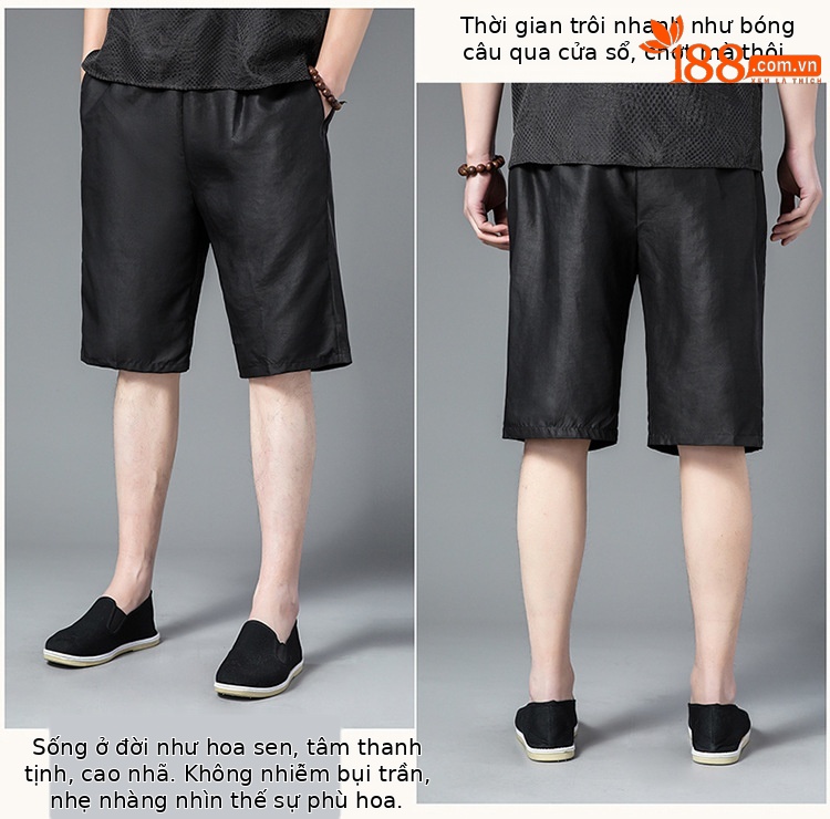 Quần short nam vải sợi mây thơm dáng rộng 5 tấc mặc nhà mùa hè chi tiết 6