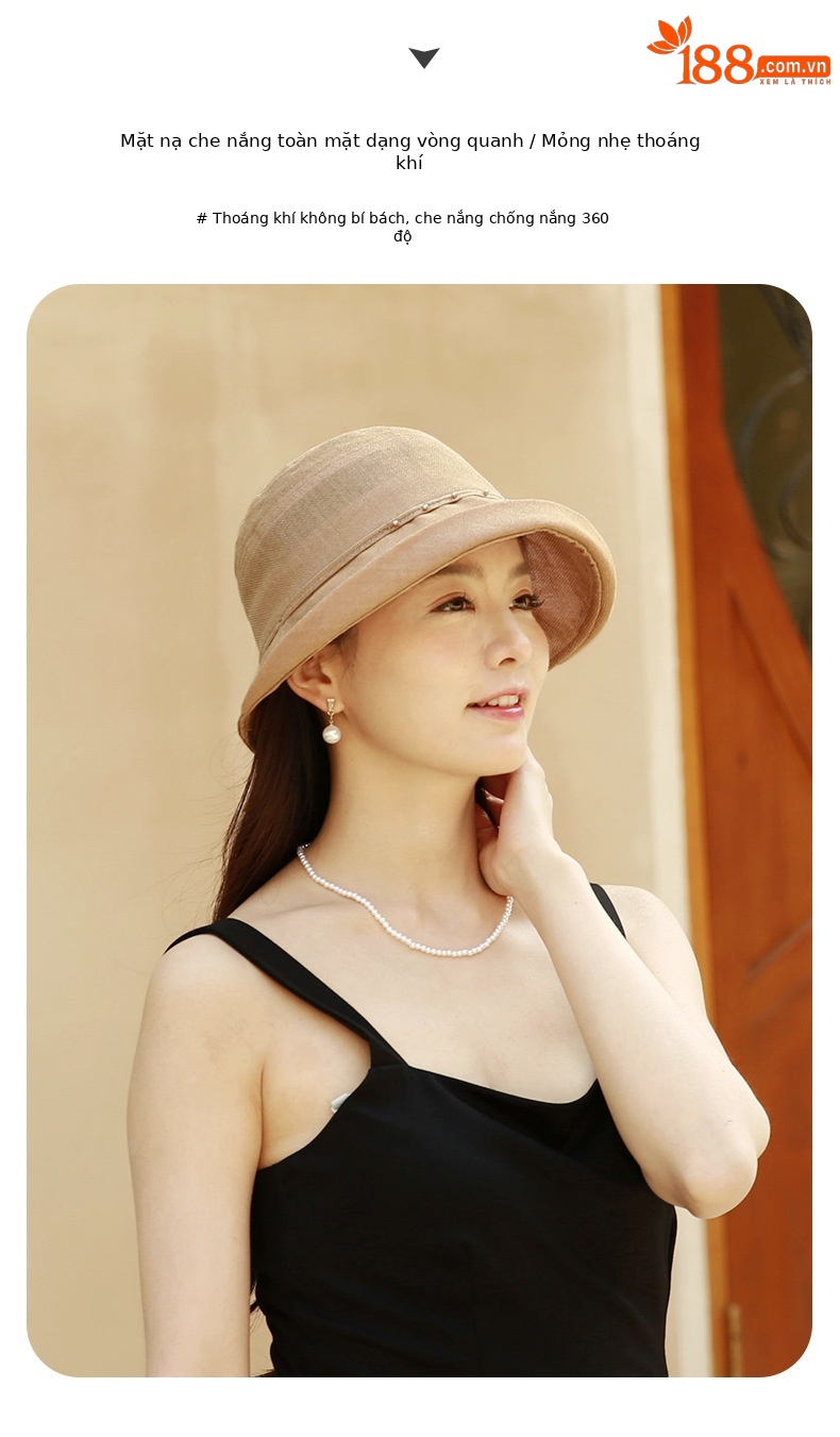 Mũ nón rộng vành nữ đi biển chống nắng cao cấp kiểu Nhật Bản — Màu hồng nhạt chi tiết 2