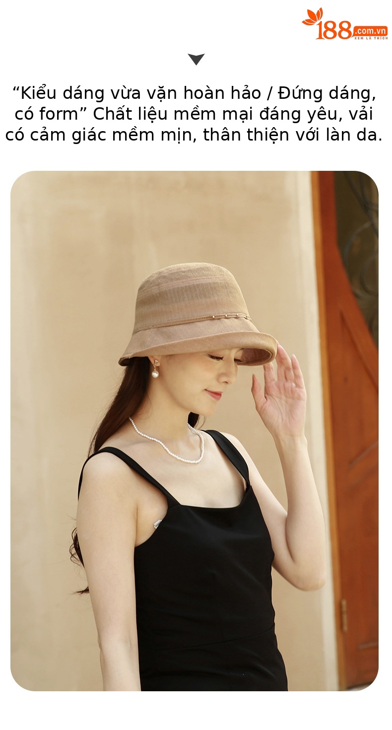 Mũ nón rộng vành nữ đi biển chống nắng cao cấp kiểu Nhật Bản — Màu hồng nhạt chi tiết 4