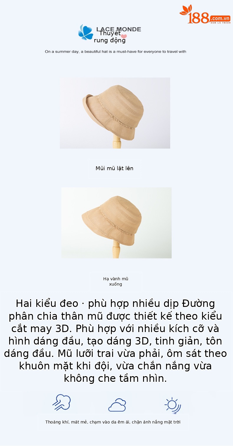 Mũ nón rộng vành nữ đi biển chống nắng cao cấp kiểu Nhật Bản — Màu hồng nhạt chi tiết 1