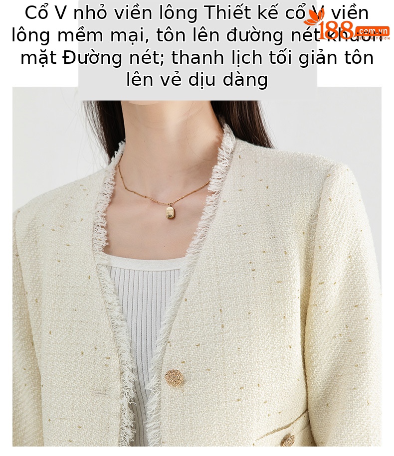 Áo khoác ngắn viền tua rua phong cách tối giản có đệm vai — Màu đen chi tiết 5