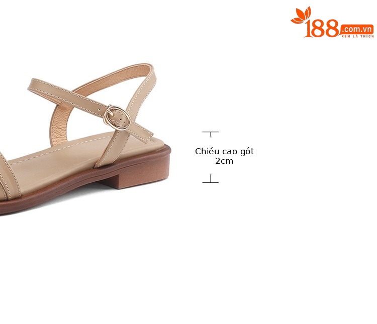 Sandal hở mũi quai ngang da bò gót thấp mũi vuông nữ kiểu mới — Màu nâu chi tiết 4