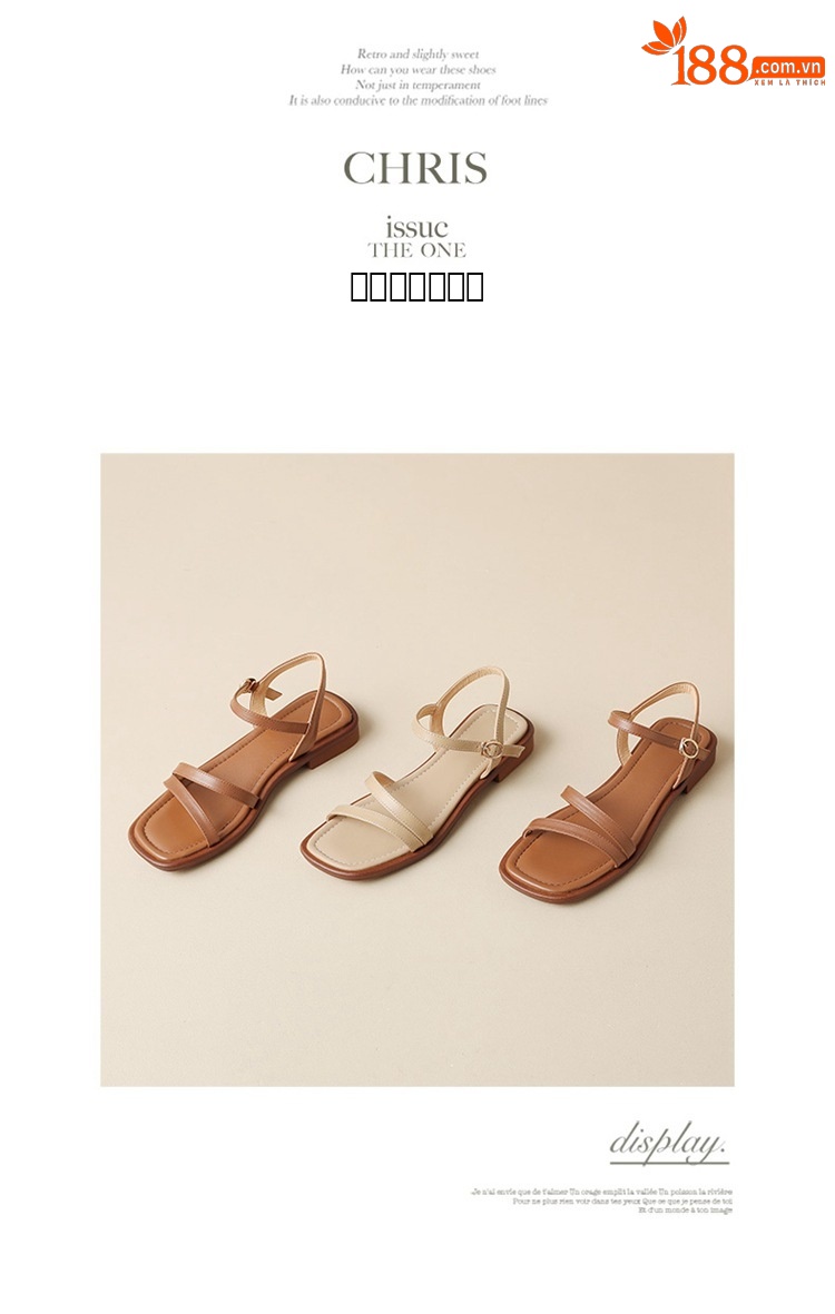Sandal hở mũi quai ngang da bò gót thấp mũi vuông nữ kiểu mới — Màu nâu chi tiết 12