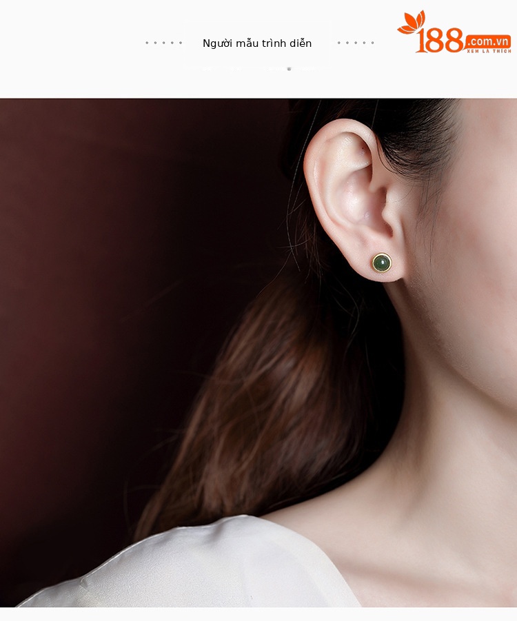 Bông tai hạt tròn ngọc bích Hetian mạ vàng bạc S925 nhỏ cá tính đơn giản — Một cặp chi tiết 3
