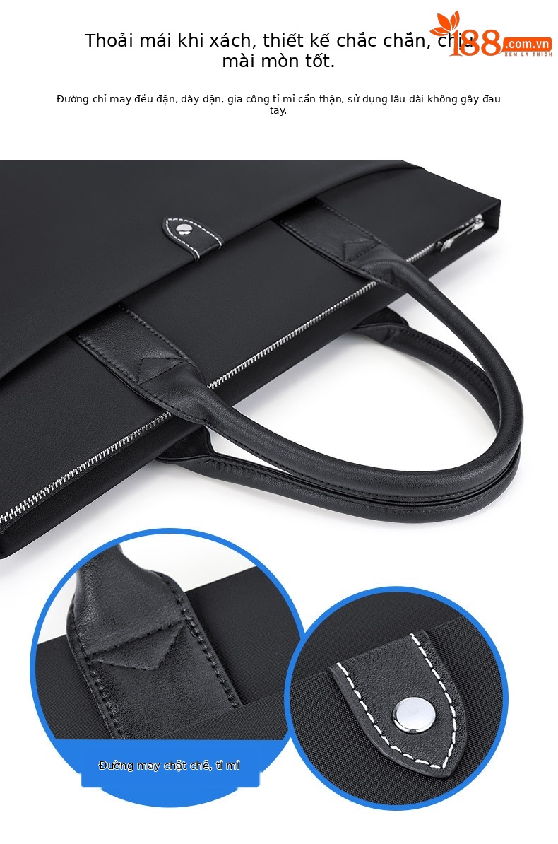 Cặp công sở nam vải Oxford chống thấm, nhiều ngăn đựng laptop 15 inch — Màu đen, màu xanh, Hồng, Màu nâu chi tiết 3