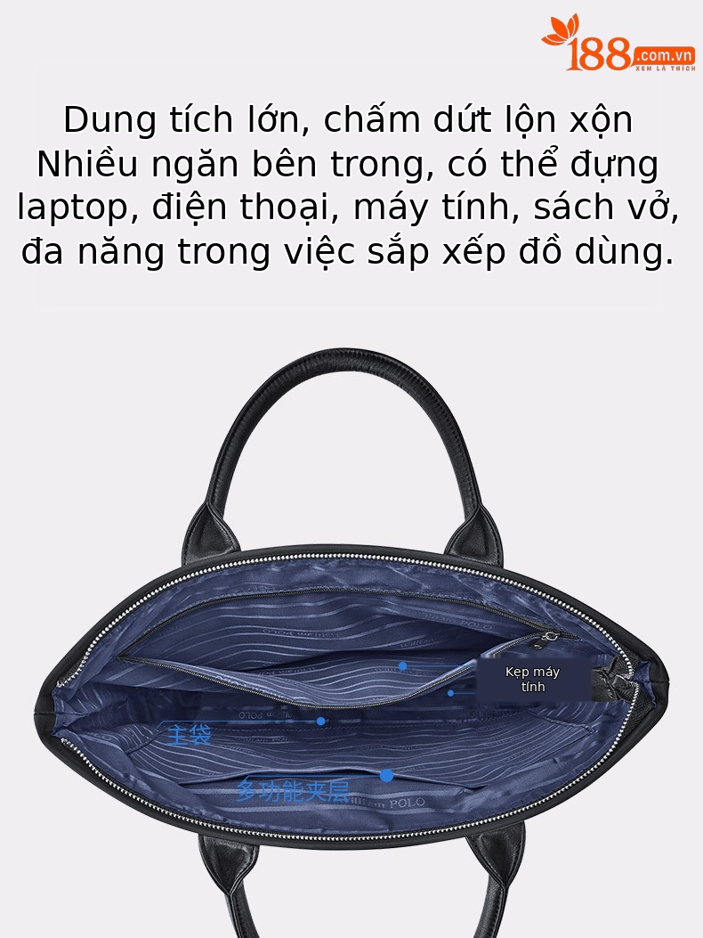 Cặp công sở nam vải Oxford chống thấm, nhiều ngăn đựng laptop 15 inch — Màu đen, màu xanh, Hồng, Màu nâu chi tiết 4