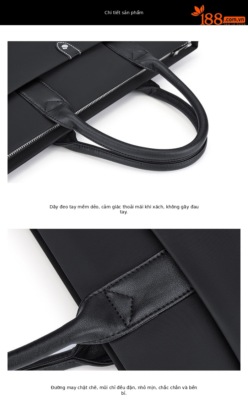 Cặp công sở nam vải Oxford chống thấm, nhiều ngăn đựng laptop 15 inch — Màu đen, màu xanh, Hồng, Màu nâu chi tiết 15