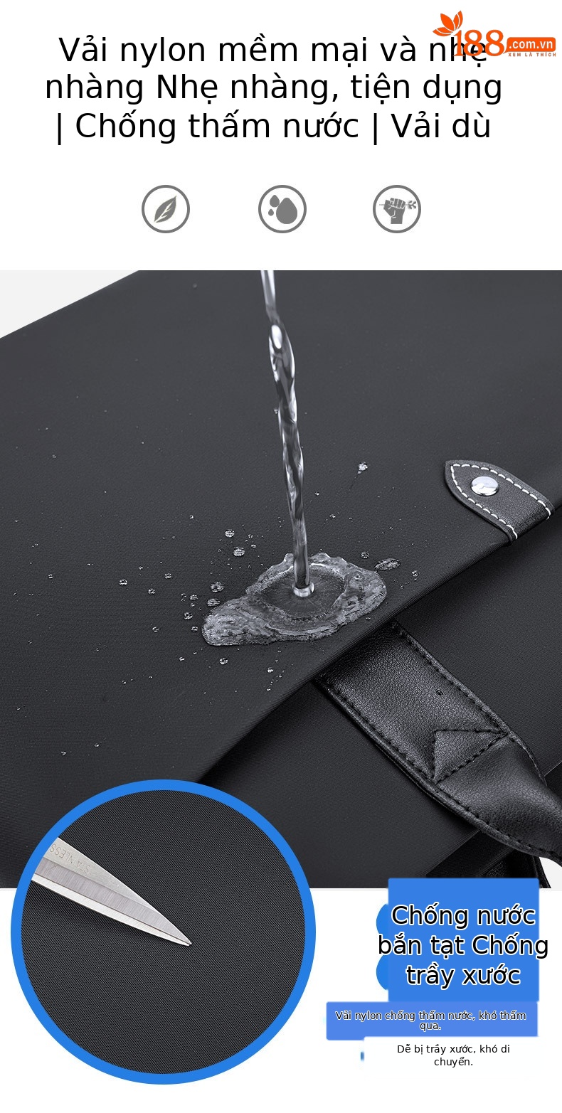 Cặp công sở nam vải Oxford chống thấm, nhiều ngăn đựng laptop 15 inch — Màu đen, màu xanh, Hồng, Màu nâu chi tiết 2