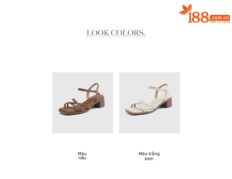 Sandal quai ngang gót vuông hở mũi da bò lớp đầu phong cách La Mã — Màu nâu chi tiết 6