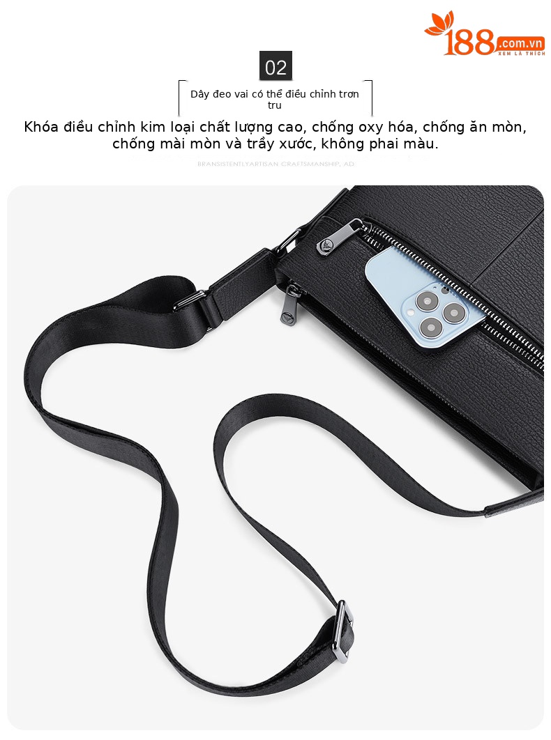 Túi đeo chéo nam da thật Paul chính hãng kiểu công sở nhỏ gọn chi tiết 4
