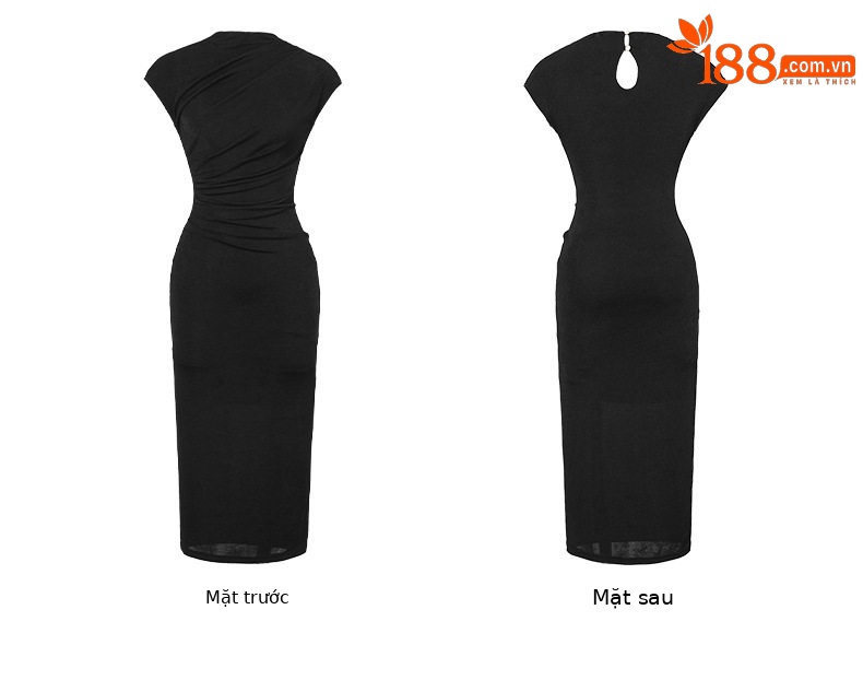 Đầm ôm body nữ dáng dài, cổ đứng, tay không, eo cao, phong cách châu Âu — [Đen], [Tím cỏ lộc đài] chi tiết 5