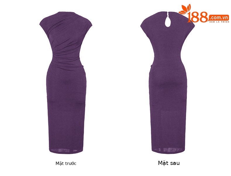 Đầm ôm body nữ dáng dài, cổ đứng, tay không, eo cao, phong cách châu Âu — [Đen], [Tím cỏ lộc đài] chi tiết 6