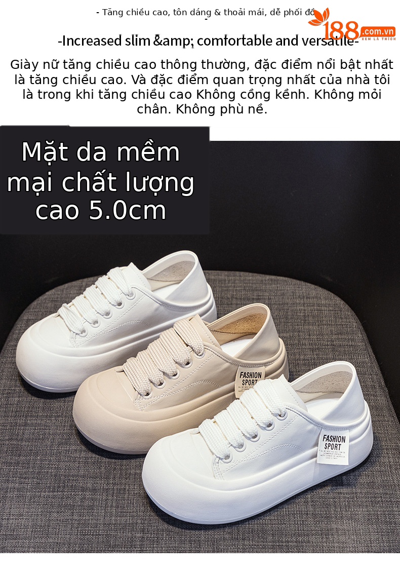 Giày sneaker nữ mũi tròn đế dày phong cách bánh mì, mới xuân 2026 — M2378 màu be, M2378 Màu mơ chi tiết 2