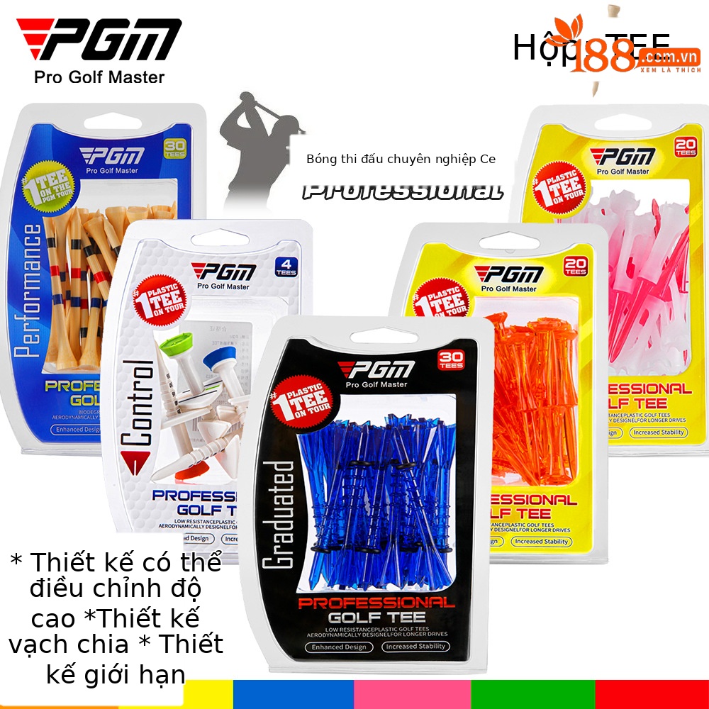 Bộ 30 que tee golf PGM bằng tre sinh thái, đầu cốc hỗ trợ giao bóng chính xác — Cao 38mm