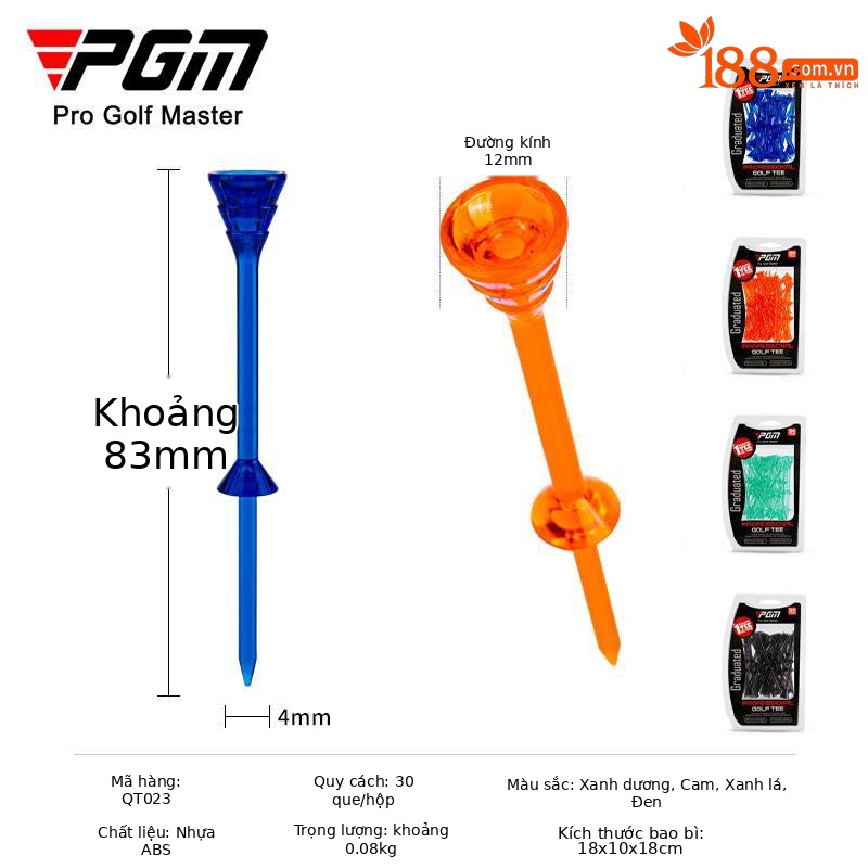 Bộ 30 que tee golf PGM bằng tre sinh thái, đầu cốc hỗ trợ giao bóng chính xác — Cao 38mm