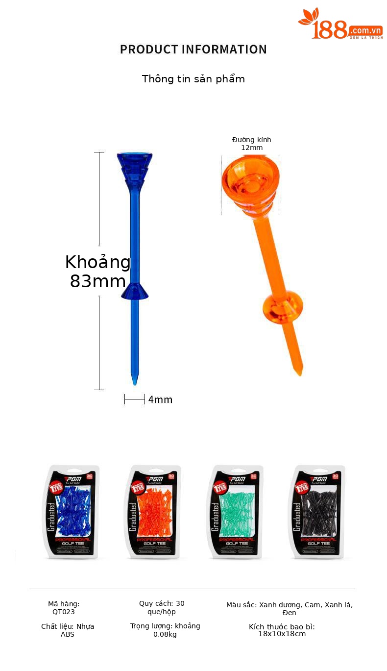 Bộ 30 que tee golf PGM bằng tre sinh thái, đầu cốc hỗ trợ giao bóng chính xác — Cao 38mm chi tiết 6