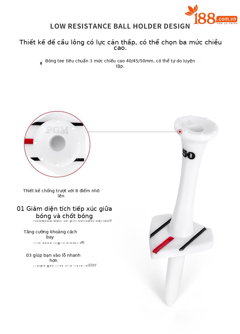 Bộ 30 que tee golf PGM bằng tre sinh thái, đầu cốc hỗ trợ giao bóng chính xác — Cao 38mm chi tiết 18