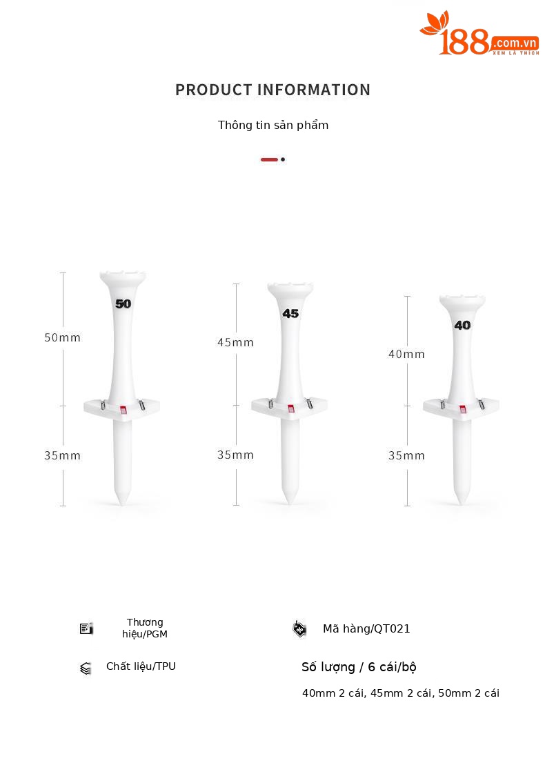 Bộ 30 que tee golf PGM bằng tre sinh thái, đầu cốc hỗ trợ giao bóng chính xác — Cao 38mm chi tiết 19