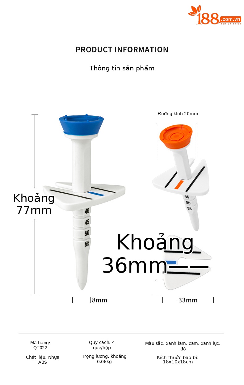 Bộ 30 que tee golf PGM bằng tre sinh thái, đầu cốc hỗ trợ giao bóng chính xác — Cao 38mm chi tiết 34