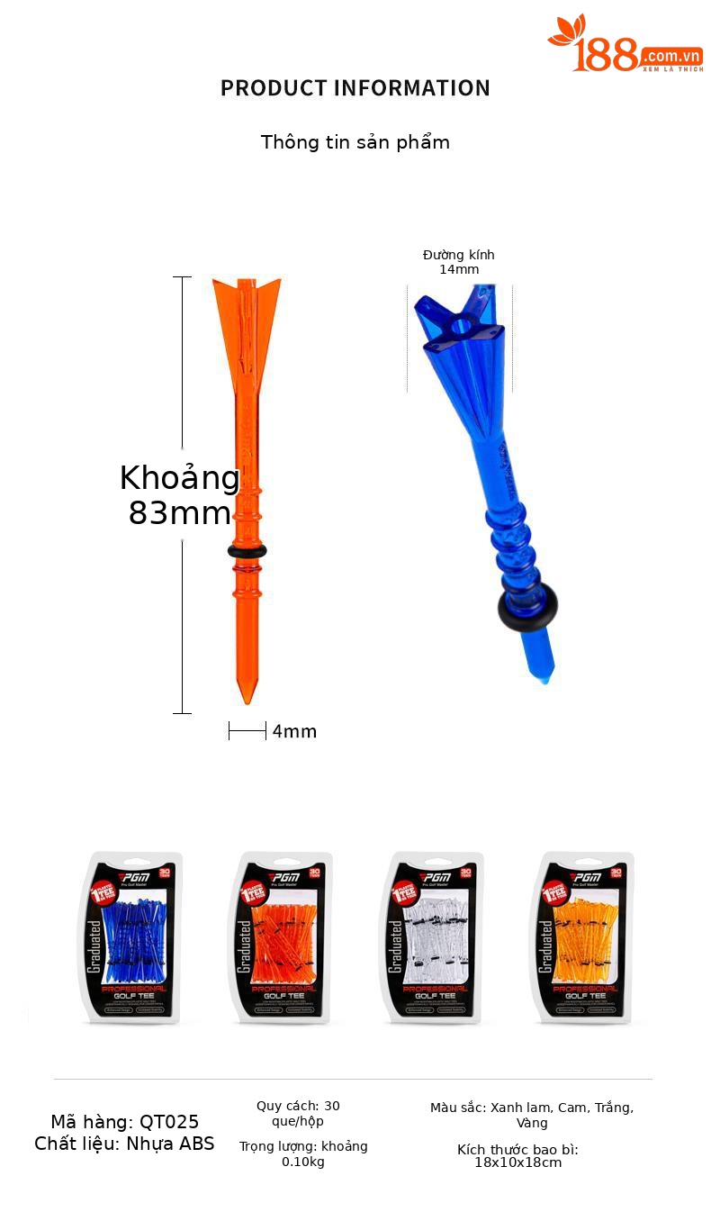 Bộ 30 que tee golf PGM bằng tre sinh thái, đầu cốc hỗ trợ giao bóng chính xác — Cao 38mm chi tiết 62