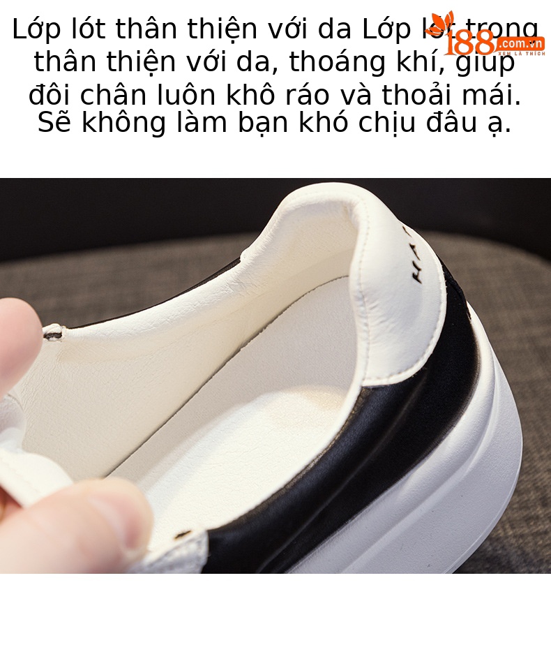 Giày thể thao da trắng mũi tròn đế dày tăng chiều cao nữ 2026 — M2377 màu đen, M2377 màu be chi tiết 9