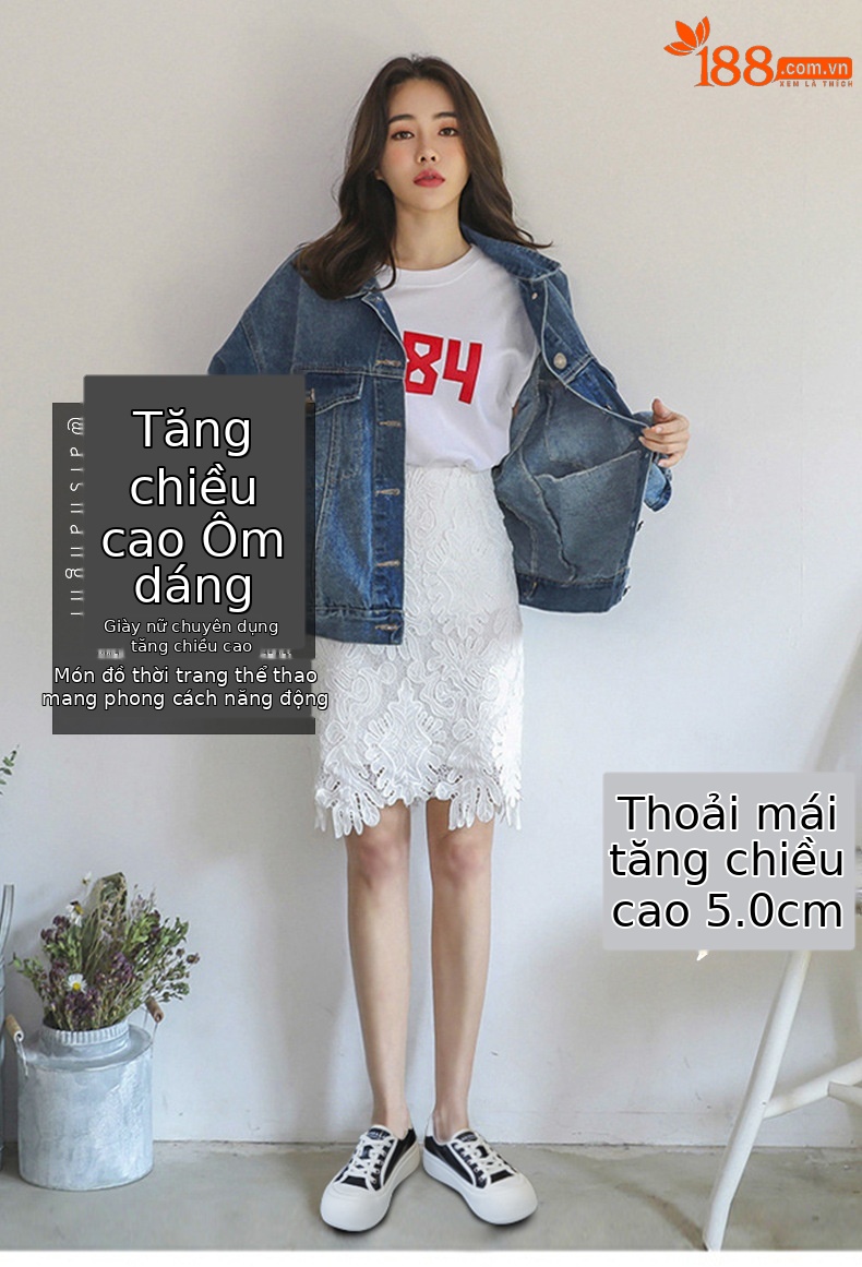 Giày thể thao da trắng mũi tròn đế dày tăng chiều cao nữ 2026 — M2377 màu đen, M2377 màu be chi tiết 1