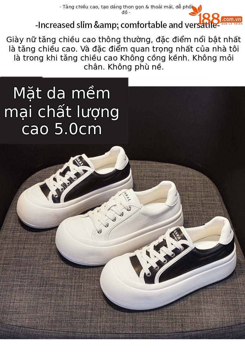Giày thể thao da trắng mũi tròn đế dày tăng chiều cao nữ 2026 — M2377 màu đen, M2377 màu be chi tiết 2