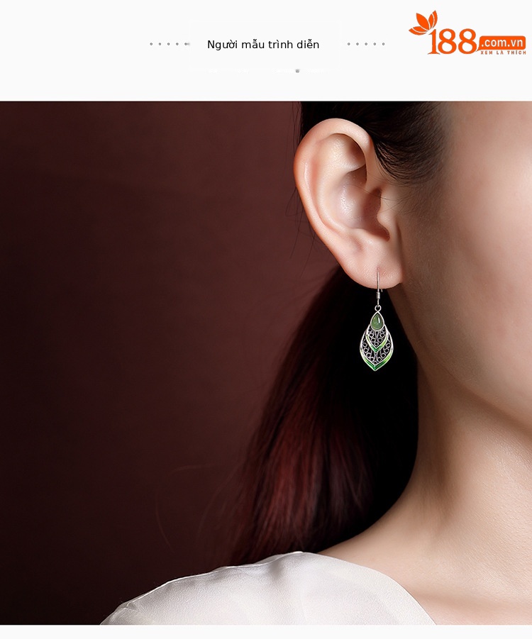 Bông tai giọt nước tráng men ngọc bích phong cách Bohemian bạc S925 — Một cặp chi tiết 2