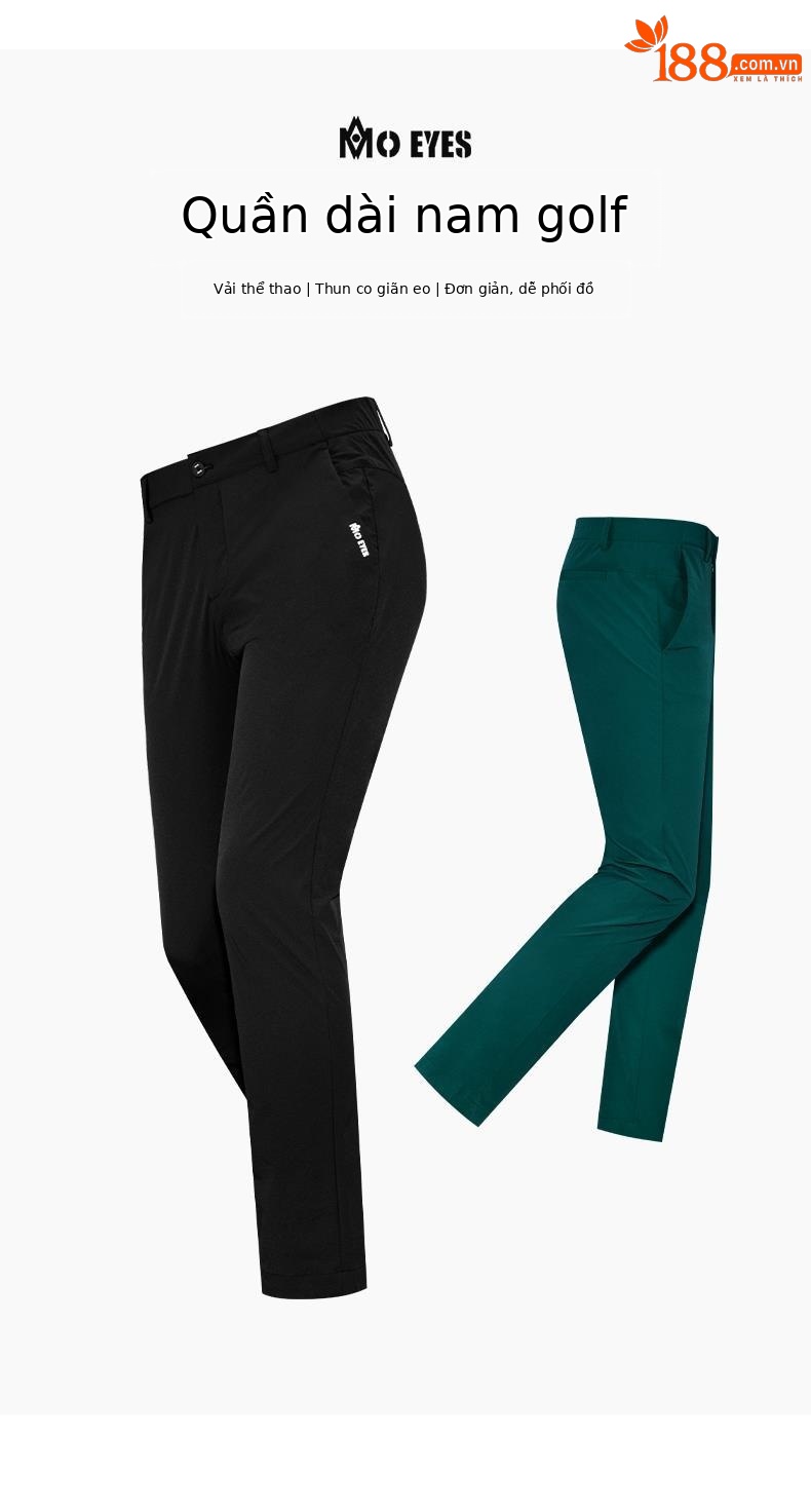 Quần dài golf nam mùa hè thắt lưng co giãn, phong cách thể thao — M23KUZ003-màu xám, M23KUZ003-màu trắng, M23KUZ003-Đen, M23KUZ003-màu xanh lá cây chi tiết 2