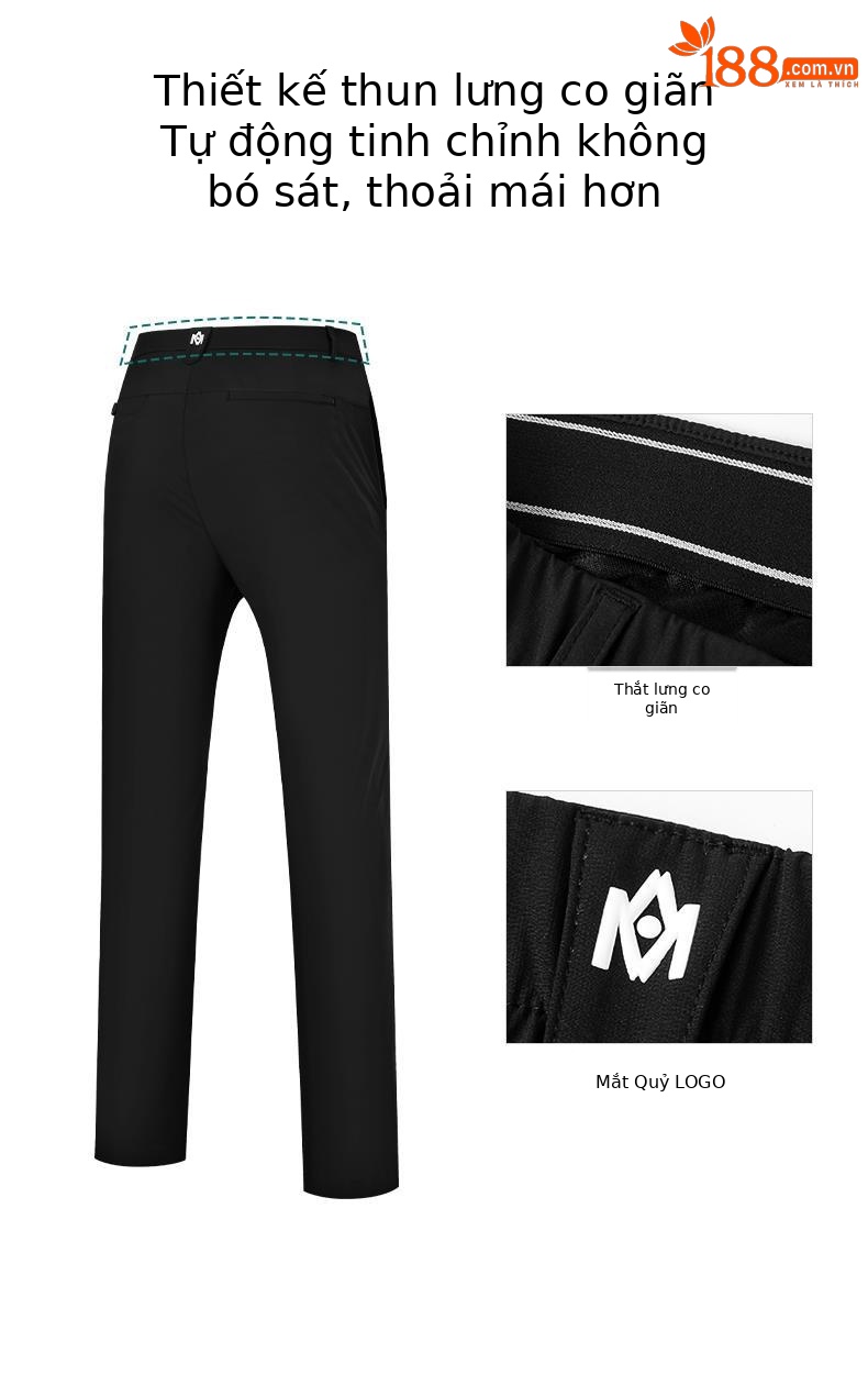Quần dài golf nam mùa hè thắt lưng co giãn, phong cách thể thao — M23KUZ003-màu xám, M23KUZ003-màu trắng, M23KUZ003-Đen, M23KUZ003-màu xanh lá cây chi tiết 3